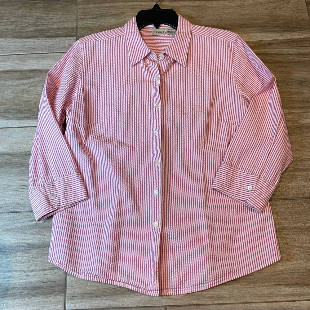 LL Bean 100% Cotton Womens Pink Stripe Button Up M